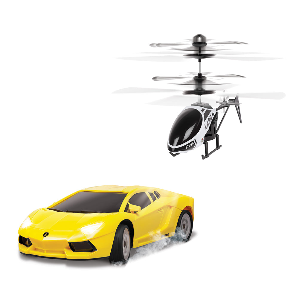 LAPD 2CH Helicopter and 1:24 Lamborghini Aventador Electric RC Car Double Pack