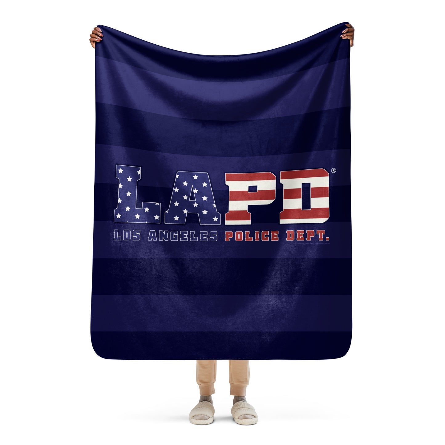 LAPD Flag Blanket draped over furniture
