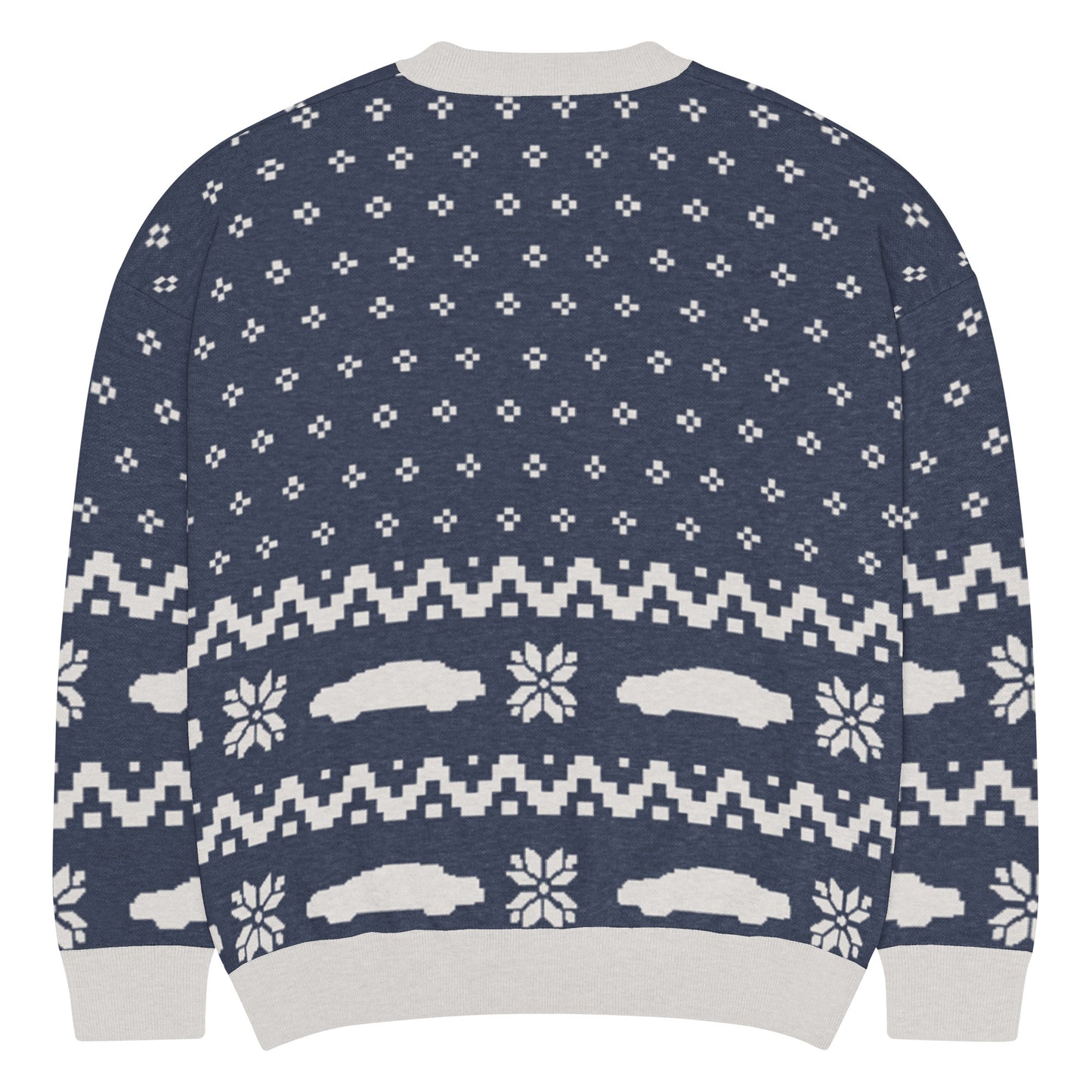 Close-up of the knit texture and fabric weave on the sweater