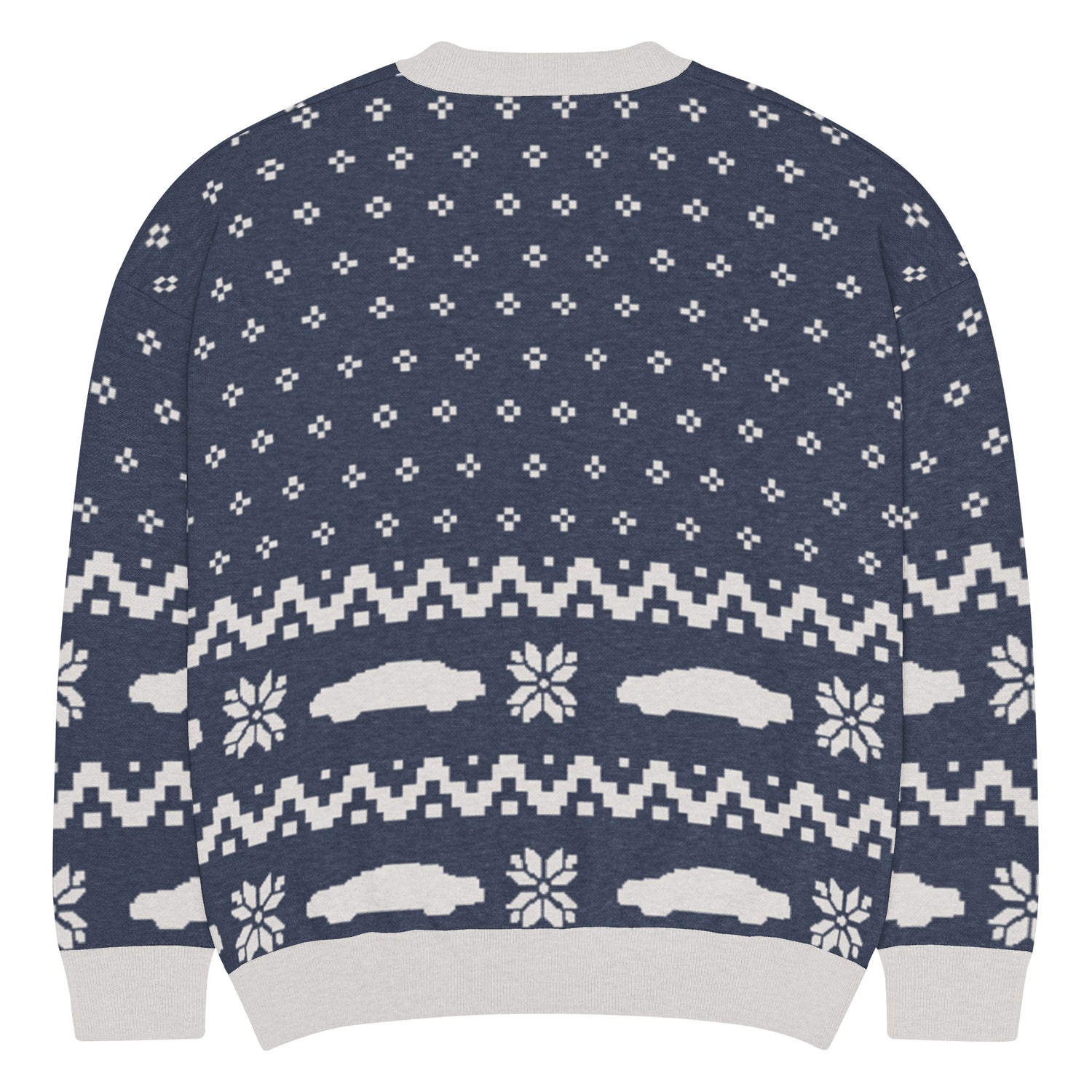 Close-up of the knit texture and fabric weave on the sweater
