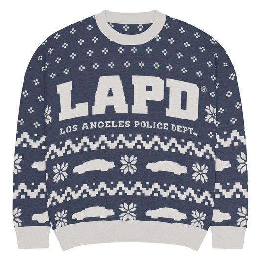 Front view of the LAPD knitted sweater in neutral tones-0