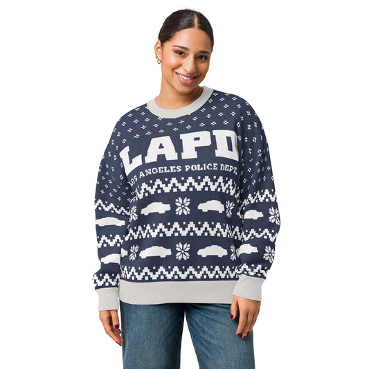 Front view of the LAPD knitted sweater in neutral tones-4